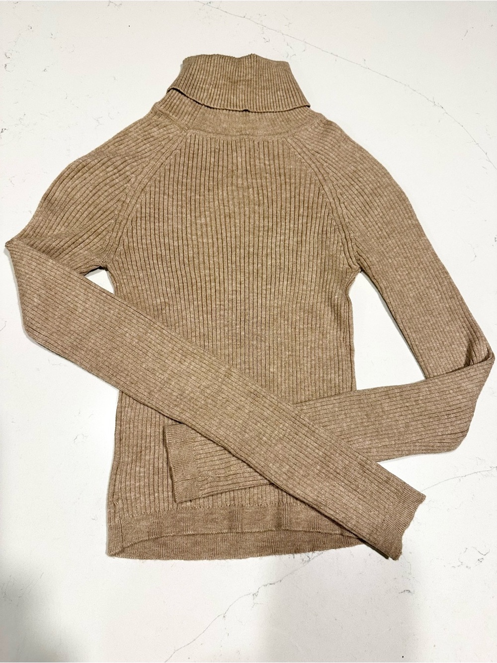 Ribbed Turtleneck Women's Sweater - Beige brand by Love Tree Size M